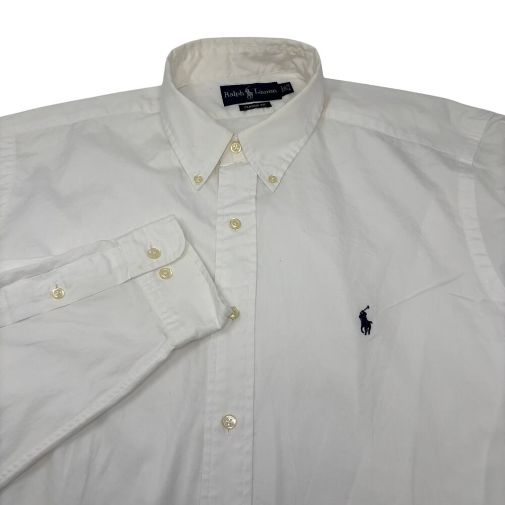Ralph Lauren 17 1/2 34-35 Classic Fit Solid White Long Sleeve Button Down Shirt